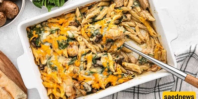 Baked Chicken and Mushroom Pasta with Pizza Cheese – A Cheesy, Gooey Delight for Cheese Lovers