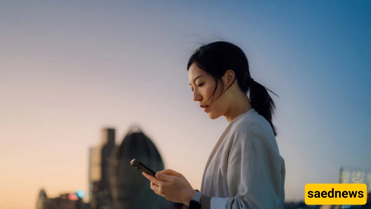 looking at a phone screen
