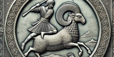 A Unique Image of a Sasanian Engraved Plate Featuring a Ram | Ancient Art in the World of Metals