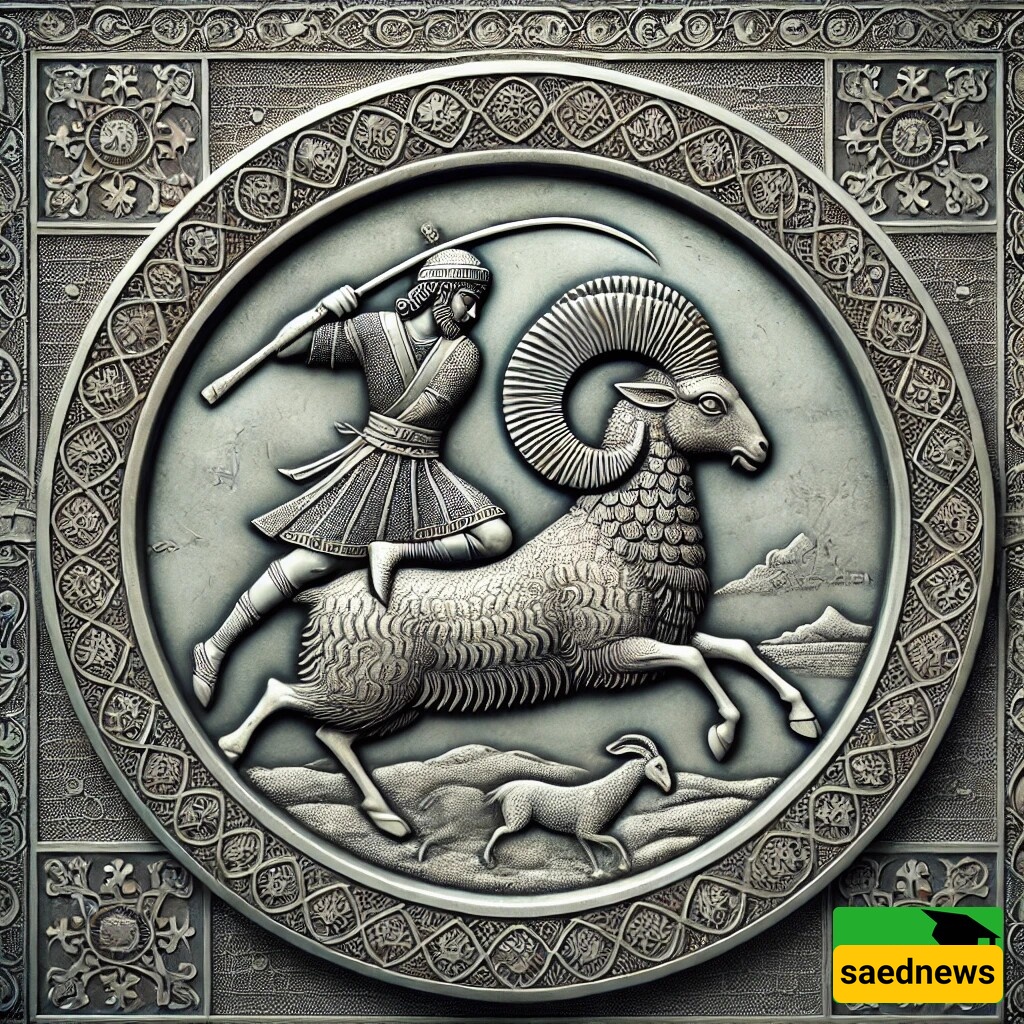A Unique Image of a Sasanian Engraved Plate Featuring a Ram | Ancient Art in the World of Metals