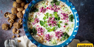 How to Make Delicious and Tasty Āb Doogh Khiar the Traditional Way Elegant Presentation of Āb Doogh Khiar by Mina Mokhtari for Her Special Guests with Mint, Radish, and Raisins