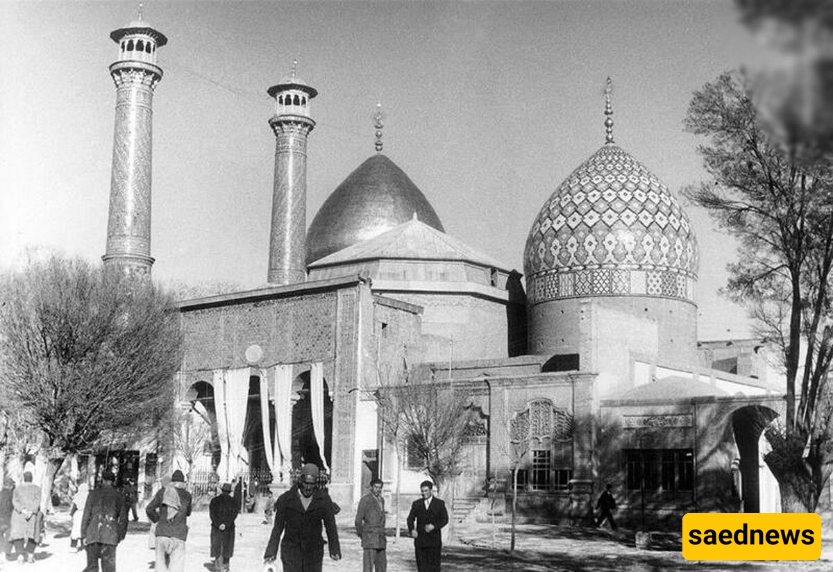 Historic Photo: Two American Children Around the Shrine of Shah Abdol-Azim in Rey, with Crowds Lining Up to Watch