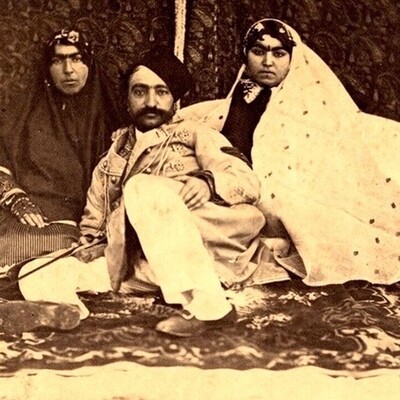 The Funniest Pose of Nasser al-Din with His Fiery Mustache with Shams al-Dawlah and Aliyeh Khanum in the World of Studio Ghibli Anime — What a Vibe 😂 + Photo