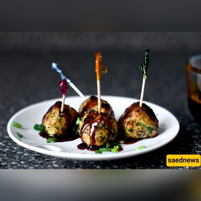 Scallion Meatballs with Soy-Ginger Glaze — bite-sized turkey meatballs finished in a sticky, savoury glaze