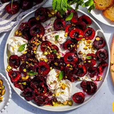 (Video)You’ll Never Look at Burrata the Same Way Again — Sweet Cherries + Pistachios = Party Magic!