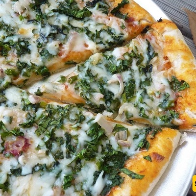 Homemade Chicken and Spinach Pizza with Fresh Dough