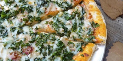 Homemade Chicken and Spinach Pizza with Fresh Dough