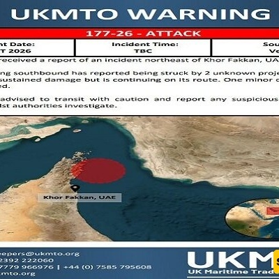 UKMTO Reports Maritime Incident Off the Coast of Khor Fakkan, UAE