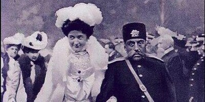 A Strange Photo of Mozaffar ad-Din Shah Qajar’s Son with His Wife And Their Children's Nanny Abroad.