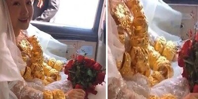 Bride wearing 60 kilograms of gold at her wedding! (Photo)