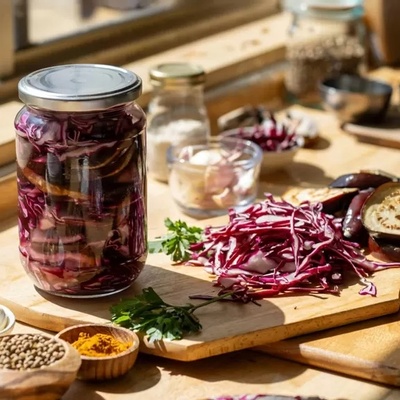 How to Make Colorful and Flavorful Eggplant and Red Cabbage Pickle