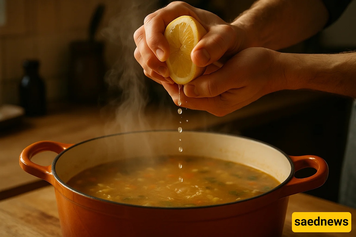 Adding lemon juice for soup