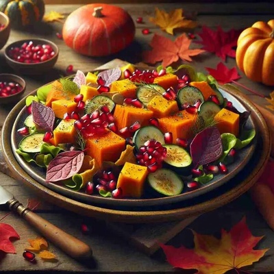 How to Make a Stylish and Delicious Restaurant-Style Salad with Pumpkin and Pomegranate