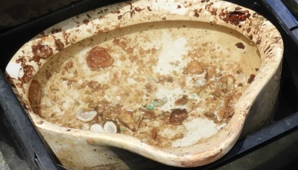 A porcelain washbasin - full of marine organisms but intact - was found in one of the second-class cabins