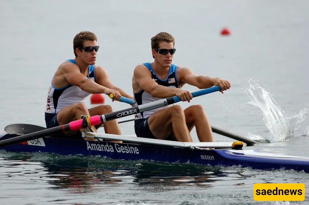 Cameron and Tyler Winklevoss rowing