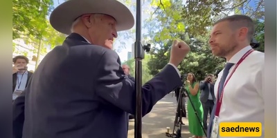 Watch: Moment Australian politician, Bob Katter, raises fist at journalist!(VIDEO)