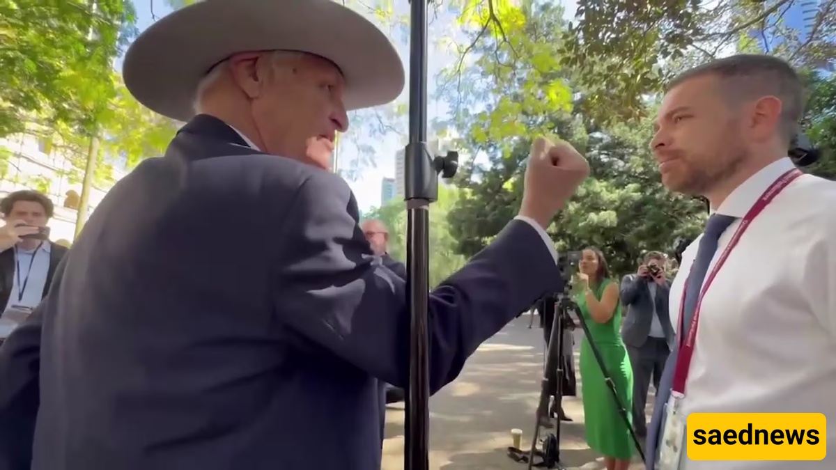 Watch: Moment Australian politician, Bob Katter, raises fist at journalist!(VIDEO)
