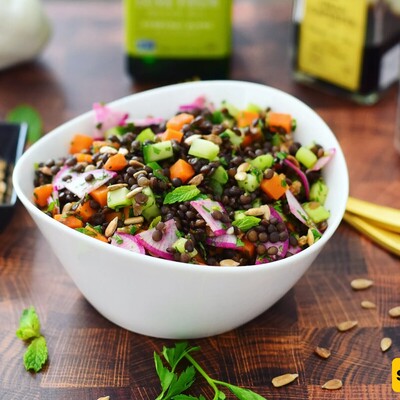 Lentil Salad With a Colorful Mix Of Vegetables And Legumes.