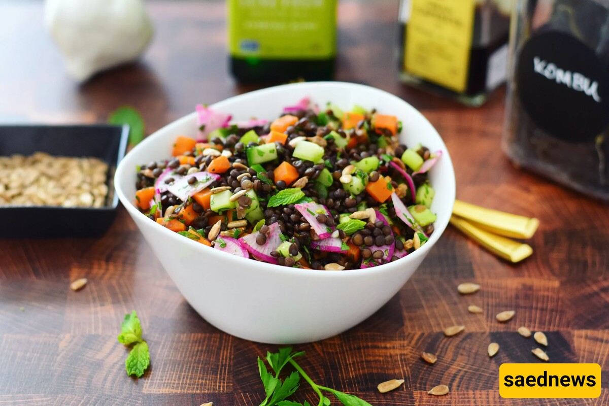 Lentil Salad With a Colorful Mix Of Vegetables And Legumes.