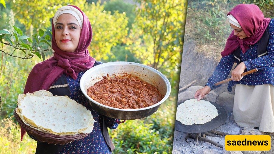 Rural Dishes / How to Prepare Mirza Ghasemi with Taftoon Bread in the Forest + Video